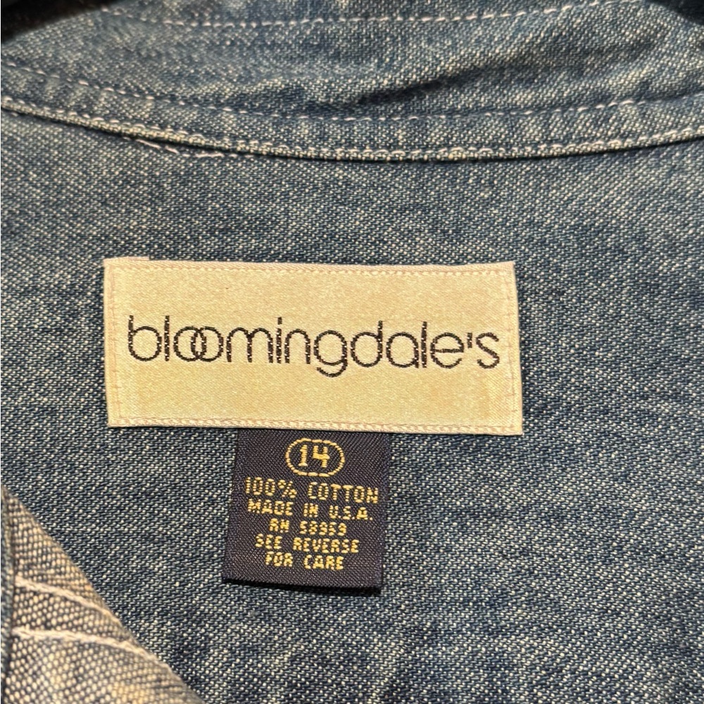 Vintage Bloomingdales Denim Dress Long Sleeve 14 Large Pockets USA - Picture 4 of 6